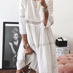 Zeagoo Women's Boho Solid Neck Hollow Out Splice 3/4 Sleeve Midi Dresses