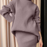 Zeagoo Women's Casual Two Pieces Sets Turtleneck Sweater and Midi Skirt Suits