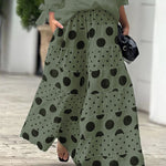 Casual Shoulder Top & Printed Pants Two-Piece Set