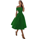 Phoebe Walker | Off-Shoulder Tea Length Satin Dress For Women
