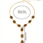 Gold Tone Tiger Eye Y Drop Textured Frame Alloy Necklace