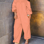 Zeagoo Women's Casual Solid Cold Shoulder Long Sleeve Jumpsuit Loong Plus Size Pocket Rompers Overlay Suit