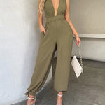 Zeagoo Women's Crisscross Tie Backless Halter Jumpsuit Deep V Neck Sleeveless Jumpsuits