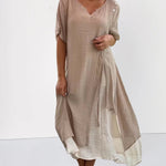 Zeagoo Women's Asymmetric Summer V Neck Short Sleeve Patchwork Split Loose Casual Ankle-Length Long Dress
