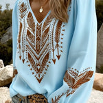 Puff Sleeve V-Neck Blouse Loose Fit