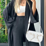 Zeagoo Women's Casual Comfort Set Loose Cardigan Top & High-Waist Wide-Leg Pants with Pockets