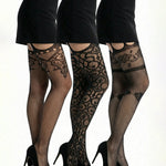 Floral Lace Garter-Style Patchwork Fishnet Pantyhose