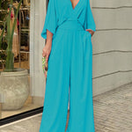 Zeagoo Women's Deep V Long Bat Sleeve Casual Jumpsuit High Waist Wide Leg Trousers Cute Rompers