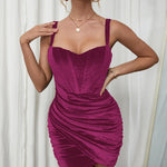 Zeagoo Sexy Velvet Fold Camisole Mini Dress