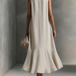 Green Faux Cotton-linen V-neck Sleeveless Maxi Dress
