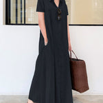 Zeagoo Women's Casual Loose Short Sleeve Beach Dress Solid Color Loose Temperament Long Shirt Dress