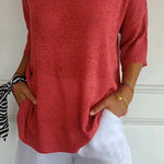Solid Color Knitted V-neck Top