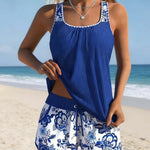 Printed Tankini Top and Shorts Two-Piece