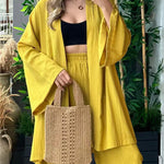 Zeagoo Women's Casual Comfort Set Loose Cardigan Top & High-Waist Wide-Leg Pants with Pockets