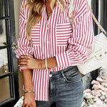 Zeagoo Roll Up Sleeve Button Down Lapel Blouse with Pocket Comfy Casual Loose Fit Shirt