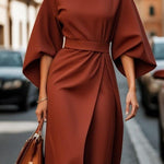Elegant Solid Color Waist Dress