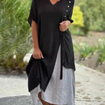Zeagoo Women's Asymmetric Summer V Neck Short Sleeve Patchwork Split Loose Casual Ankle-Length Long Dress