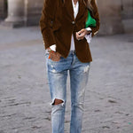 Elegant Velvet Slim-fit Faux Pocket Suit Jacket