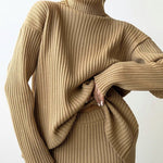 Zeagoo Women's Casual Two Pieces Sets Turtleneck Sweater and Midi Skirt Suits