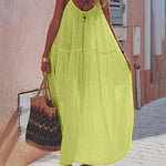 Zeagoo Women's Casual Thin Beach Dress Solid Color Loose Spaghetti Strap Swing Dress