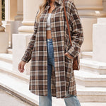Zeagoo Plaid Longline Button-Up Shacket Lapel Neck Long Sleeve Shirt Pocket