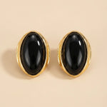 Gold Elongated Black Cabochon Stud Earrings