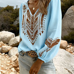 Puff Sleeve V-Neck Blouse Loose Fit