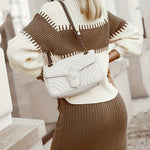Zeagoo Women's Casual Ribbed Two-piece Set, Color Block Knit Sweater & Solid Midi Sweater Skirts Outfits