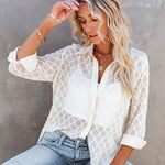 Zeagoo Long Sleeve Button Up Shirt Summer Sheer Tulle Top for Women Casual Loose Business Casual 2026 | Under