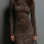 SELWYNNE | HIGH-NECK SUEDE MAXI DRESS