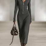 LIORRA | LONG-SLEEVE TUNIC DRESS WITH HOOD AND ZIPPER DETAIL