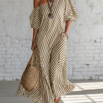 Elegant And Classic Striped Off-shoulder Maxi Dress