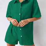 Zeagoo Women's Casual Two-Piece Short Sleeve Lapel Cardigan Top and Shorts Loungewear Sets