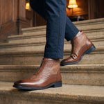 Edoardo Faux Leather Brogue Ankle Boots