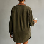 CHLOELAIN | SOLID COLOR COLLAR LONG SLEEVE MINI DRESS