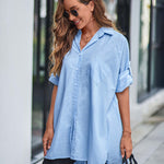 Zeagoo Long Cuffed Sleeve Shirts Button Down V Neck Blouse Loose Fitting Tops