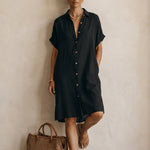 Bohemian Black Loose-fitting Midi Dress