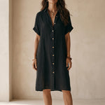 Bohemian Black Loose-fitting Midi Dress