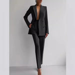Casual Commuting Solid Color Blazer & High Waist Pants Set