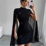 Ruby Turner | Glitter Cape Sleeve Mini Dress For Women