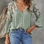 Zeagoo Lace Boho Blouses Crochet Flowy Bell Sleeve Button Down Casual T Shirts