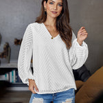 Zeagoo Sweet Cute Blouse Loose Puff Sleeve Mesh Patchwork V-Neck Top