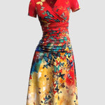 Zeagoo Women's Casual V Neck Short Sleeve Sundress Loose Flowy Print Tunic Beach Dresses