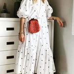 Zeagoo Women's Dot Printed Women Dress Elegant Loose Lantern Half Sleeve Midi Dresses