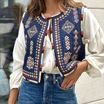 Zeagoo Women's Buttonless Retro Ethnic Style Embroidered Vest Sleeveless Cardigan Crop Top