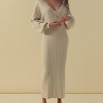 Zeagoo Women's Casual Solid Color Knitted Dress V-neck Sweater Dress