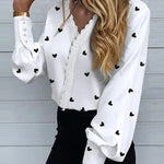 Zeagoo Print V Neck Lace Long Sleeves Shirt Blouse Button Loose Tunic Top