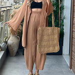 Zeagoo Women's Casual Comfort Set Loose Cardigan Top & High-Waist Wide-Leg Pants with Pockets