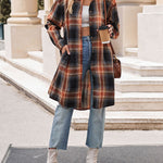 Zeagoo Plaid Longline Button-Up Shacket Lapel Neck Long Sleeve Shirt Pocket