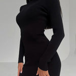 High Collar Short-length Pitted Knitted Dresses Women's Solid Color Knitted Dress